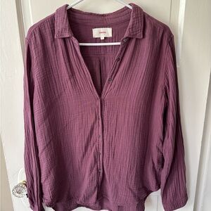 XiRENA Purple Ribbed Notched Collar Blouse